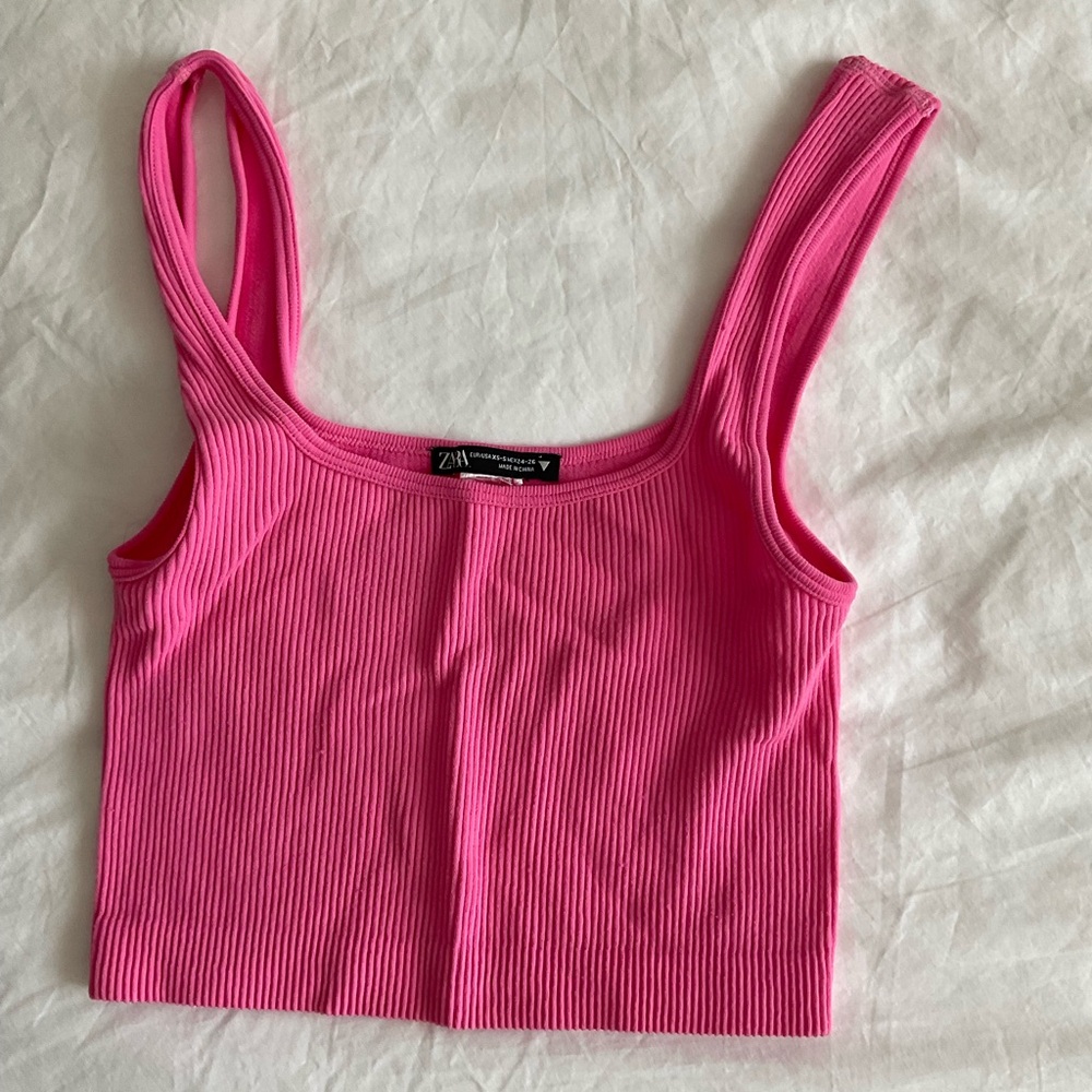 Zara Bright Pink Ribbed Tank Top